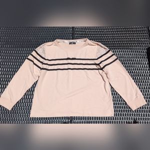 Karl Lagerfeld Women's Size Large Pink Sweater with Black Stripes and Bow